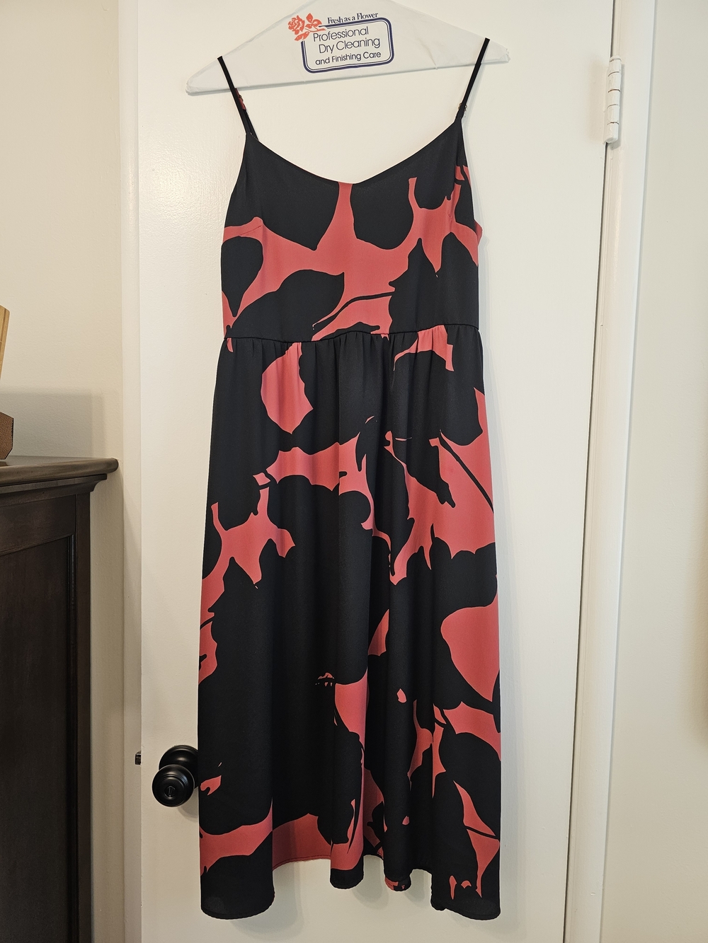LOFT Black and Coral Floral Print Dress